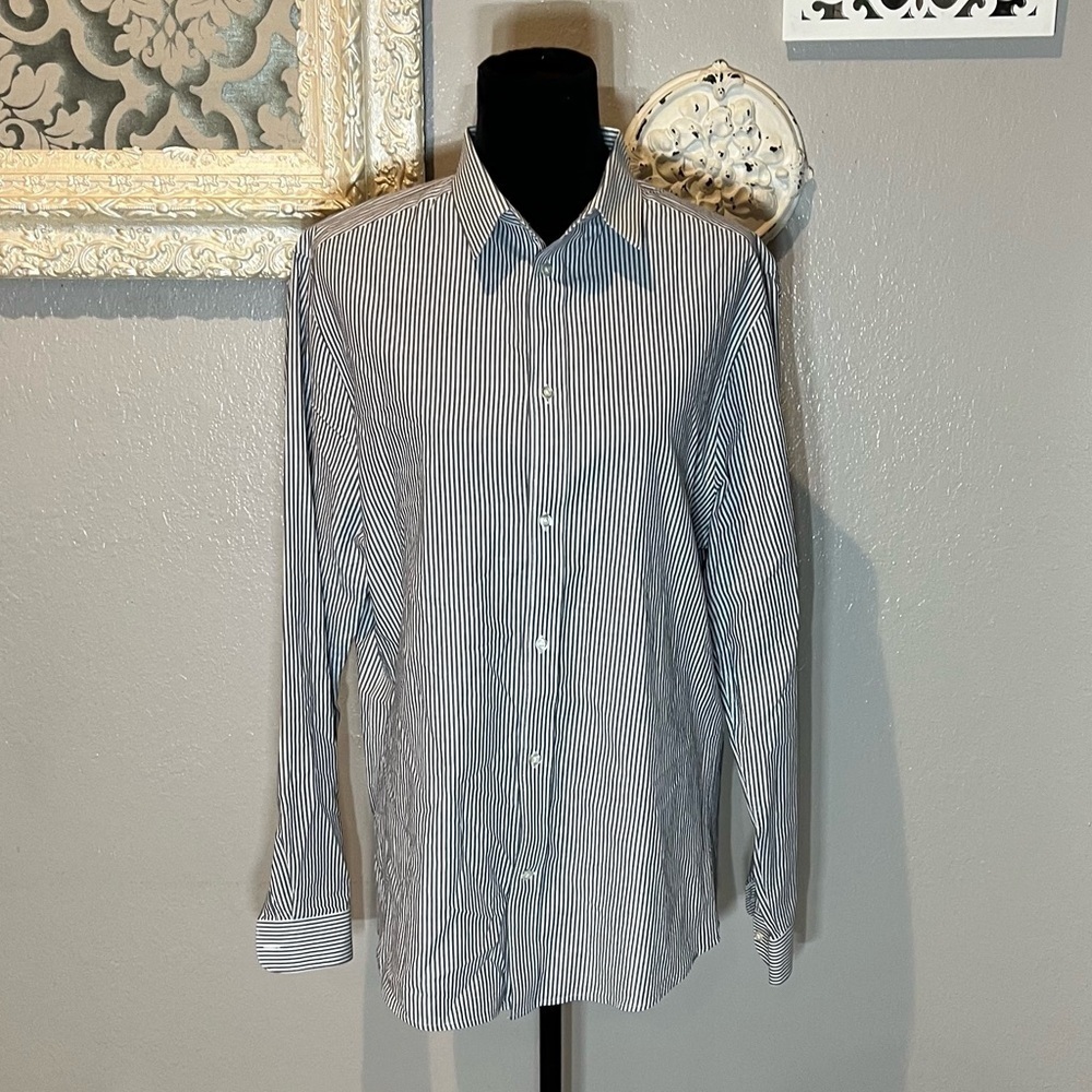 Classic Blue and White Striped Men's Shirt